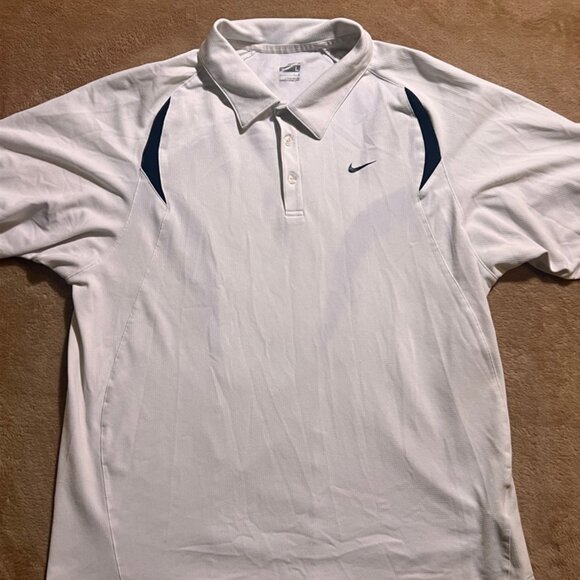 Nike Fit Dry Men Large White Black Short Sleeve 3 Button Collared Golf Polo (W) - Picture 1 of 8